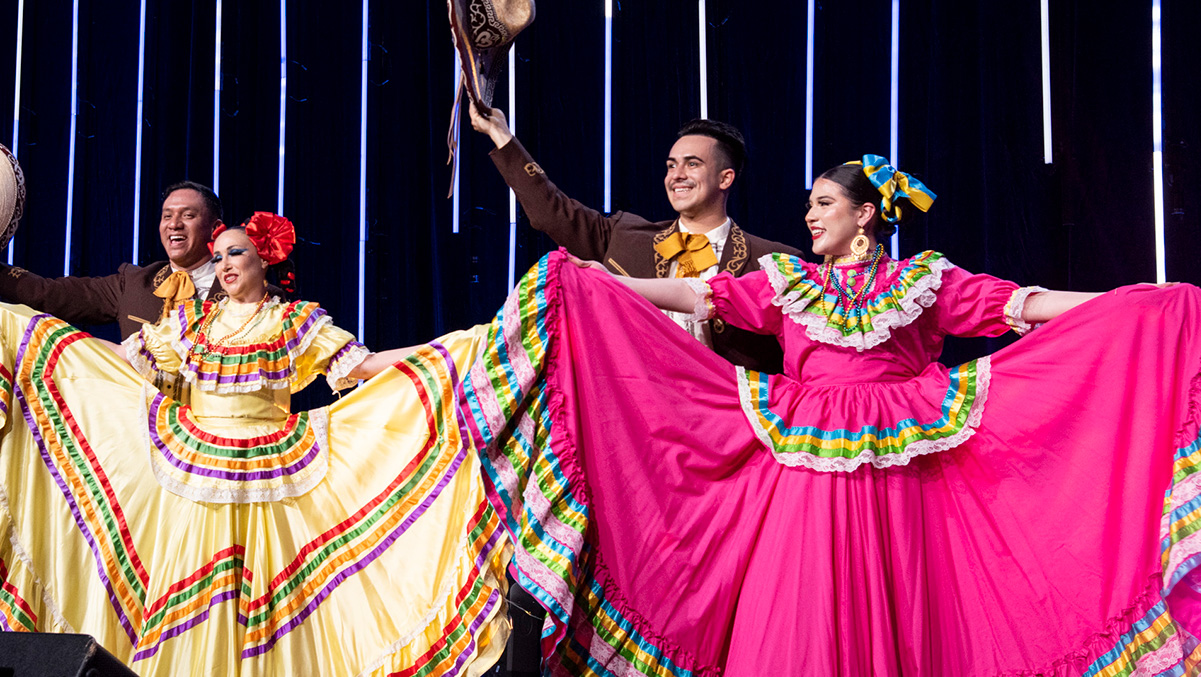 Dancers in colorful dress.